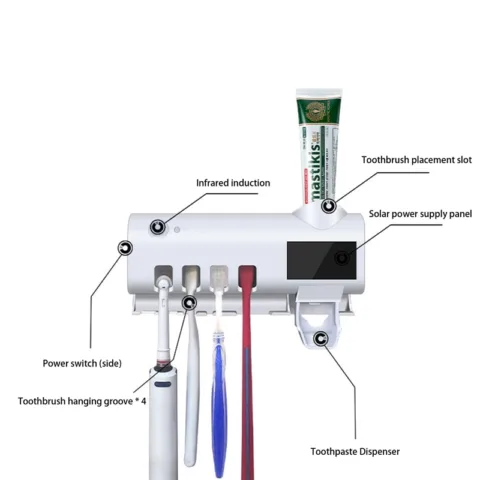 Suporte de escovas de dentes de parede Smart com UV e bateria solar Desinfecção por UV - nacloset 6