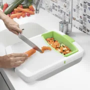 Tábua de Corte Extensível com Tabuleiro, Recipiente e Coador (3 em 1) Acessórios de Cozinha - nacloset