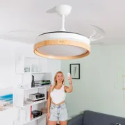 Ventoinha de Teto com Luz LED e 4 Pás Retráteis Woteez InnovaGoods Madeira 72 W Ø49-104 cm Ar condicionado e ventiladores - nacloset