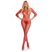 Bodystocking Pink Lipstick Vermelho (S/M) Lingerie e Roupa Interior - nacloset