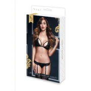 Sutiã de Alças Preto com Cinto de Ligas e Cuecas de Virilha Aberta Tamanho Único Baci Lingerie BW3101 Babydolls e bodies - nacloset