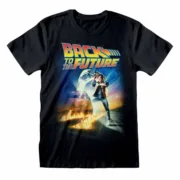 Camisola de Manga Curta Back to the Future Poster Preto Unissexo Moda | Acessórios - nacloset