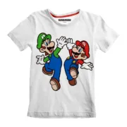 Camisola de Manga Curta Infantil Super Mario Mario and Luigi Branco Moda | Acessórios - nacloset