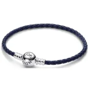 Bracelete feminino Pandora ROUND CLASP BLUE BRAIDED LEATHER BRACELET Acessórios de Moda - nacloset