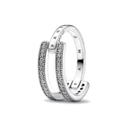 Anel feminino Pandora SIGNATURE LOGO & PAVE DOUBLE BAND – RING – SIZE 52 Acessórios de Moda - nacloset