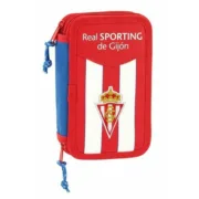 Estojo Duplo Real Sporting de Gijón Branco Vermelho 12.5 x 19.5 x 4 cm (28 Peças) Estojo 2 Divisórias - nacloset