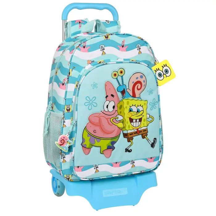 Mochila Escolar com Rodas Spongebob Stay positive Azul Branco (33 x 42 x 14 cm) Jogos | Disfarces - nacloset