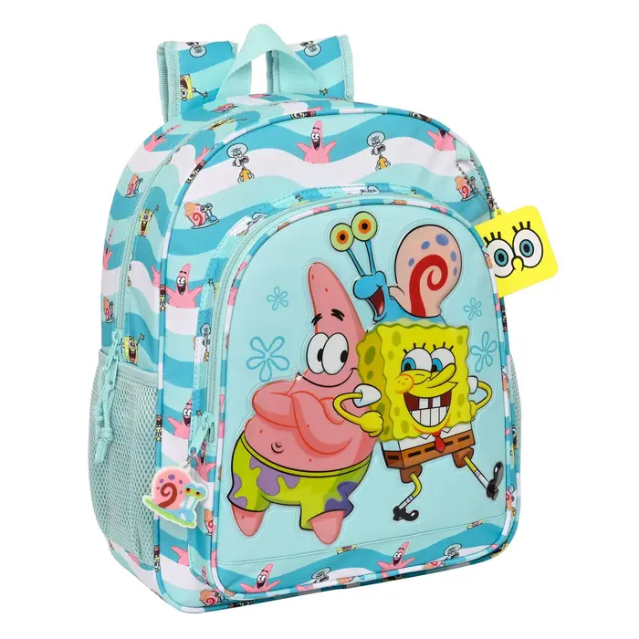 Mochila Escolar Spongebob Stay positive Azul Branco 32 x 38 x 12 cm Jogos | Disfarces - nacloset