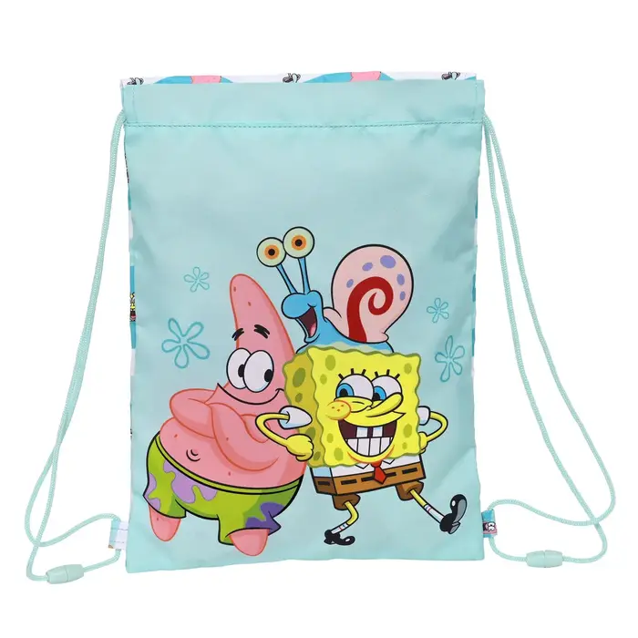 Saco Mochila com Cordas Spongebob Stay positive Azul Branco 26 x 34 x 1 cm Jogos | Disfarces - nacloset