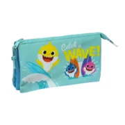 Estojo Duplo Baby Shark Surfing Azul Branco 22 x 12 x 3 cm Estojo 2 Divisórias - nacloset