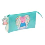 Estojo Triplo Peppa Pig Pretty flowers Amarelo Menta 22 x 12 x 3 cm Estojo 3 Compartimentos - nacloset