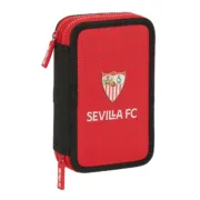 Estojo Duplo Sevilla Fútbol Club Preto Vermelho 12.5 x 19.5 x 4 cm (28 Peças) Estojo 2 Divisórias - nacloset