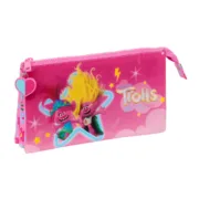 Estojo Triplo Trolls Cor de Rosa 22 x 12 x 3 cm Estojo 3 Compartimentos - nacloset