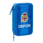 Estojo Duplo R. C. Deportivo de La Coruña Azul 12.5 x 19.5 x 4 cm (28 Peças) Estojo 2 Divisórias - nacloset