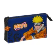 Estojo Triplo Naruto Ninja Azul Preto 22 x 12 x 3 cm Estojo 3 Compartimentos - nacloset