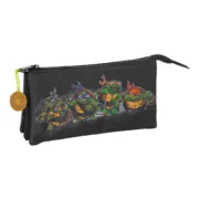 Estojo Triplo Teenage Mutant Ninja Turtles Preto Cinzento 22 x 12 x 3 cm Estojo 3 Compartimentos - nacloset
