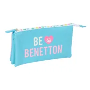 Estojo Triplo Benetton Unique Cor de Rosa Turquesa 22 x 12 x 3 cm Estojo 3 Compartimentos - nacloset