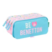 Estojo Triplo Benetton Unique Cor de Rosa Turquesa 21,5 x 10 x 8 cm Estojo 3 Compartimentos - nacloset