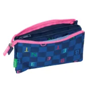 Estojo Triplo Benetton Damero Azul Marinho 22 x 12 x 3 cm Estojo 3 Compartimentos - nacloset 2