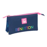Estojo Triplo Benetton Damero Azul Marinho 22 x 12 x 3 cm Estojo 3 Compartimentos - nacloset