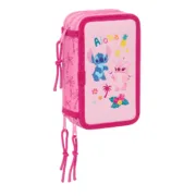 Estojo Triplo Lilo & Stitch Chill Cor de Rosa Menta 12,5 x 19,5 x 5,5 cm 37 Peças Estojo 3 Compartimentos - nacloset