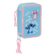 Estojo Triplo Lilo & Stitch Happy Azul celeste 12,5 x 19,5 x 5,5 cm 37 Peças Estojo 3 Compartimentos - nacloset