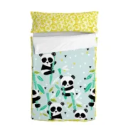Capa de Edredão com Enchimento HappyFriday Moshi Moshi Panda Garden Blue Azul 105 x 200 cm Bebés e Crianças - nacloset
