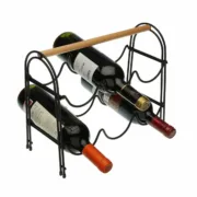 Suporte para garrafas Versa Metal Madeira Aço (14 x 27,5 x 32,7 cm) Cozinha | Gourmet - nacloset 2