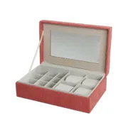 Guarda-Joias Versa Vermelho Poliéster Cartão Espelho 16 x 7,8 x 25 cm Casa | Jardim - nacloset