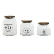 Conjunto de 3 Potes Home ESPRIT Natural Cristal Acácia 1,5 L 2 L 3 L 16 x 16 x 21 cm Cozinha | Gourmet - nacloset