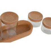Conjunto de Potes Home ESPRIT Transparente Natural Cortiça Vidro de Borosilicato Cozinha | Gourmet - nacloset 2