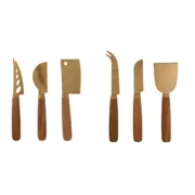 Facas de Queijo Home ESPRIT Dourado Natural Aço inoxidável Acácia 2 Unidades (3 Peças) Cozinha | Gourmet - nacloset