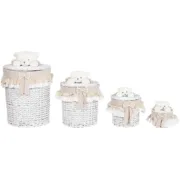 Cesto de Roupa Suja Home ESPRIT Branco Bege vime Shabby Chic 45 x 45 x 68 cm 4 Peças Casa | Jardim - nacloset