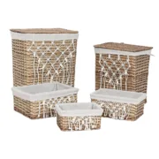 Cesto de Roupa Suja Home ESPRIT Branco Natural vime Shabby Chic 47 x 35 x 55 cm 5 Peças Casa | Jardim - nacloset