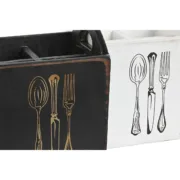 Cesto para talheres Home ESPRIT Branco Preto Madeira de abeto 15 x 15 x 18 cm Casa | Jardim - nacloset 2