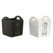Cesto para talheres Home ESPRIT Branco Preto Madeira de abeto 15 x 15 x 18 cm Casa | Jardim - nacloset
