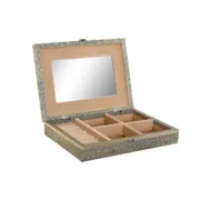Guarda-Joias Home ESPRIT Branco Champanhe Madeira Alumínio 27,5 x 20 x 5,4 cm Casa | Jardim - nacloset
