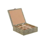 Guarda-Joias Home ESPRIT Branco Champanhe Madeira Alumínio 18 x 18 x 6 cm Casa | Jardim - nacloset