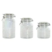 Conjunto de 3 Potes Home ESPRIT Transparente Metal Cristal 1,2 L 3 Peças Cozinha | Gourmet - nacloset