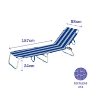 Marbueno Espreguiçadeira Dobrável Alumínio Listras Azuis e Brancas Praia e Piscina 187X58X24 cm 10364 Casa | Jardim - nacloset 2