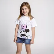 Camisola de Manga Curta Infantil Minnie Mouse Branco Bebés e Crianças - nacloset 2