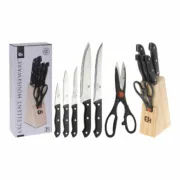 Conjunto de Facas de Cozinha e Suporte Excellent Houseware Tesouras 7 Peças Preto Madeira Aço inoxidável Polipropileno Conjuntos de Facas - nacloset 2