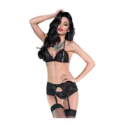 Conjunto de Lingerie Chilirose Preto XL 3 Peças Cuequinhas e tangas - nacloset