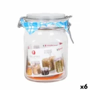 Frasco Borgonovo Hermético Transparente Cristal 1L 10,5 x 10,5 x 15,5 cm (6 Unidades) A Preço de Revenda - nacloset
