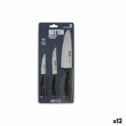 Conjunto de Facas Quttin Nero Preto Prateado 3 Peças (12 Unidades) Conjuntos de Facas - nacloset
