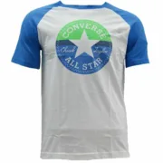 Camisola de Manga Curta Infantil Converse Block Raglan Azul Branco Moda | Acessórios - nacloset