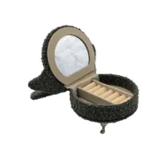 Guarda-Joias Versa Cinzento Poliéster Metal Espelho Madeira MDF 12 x 19 x 18 cm Poltrona Casa | Jardim - nacloset 2