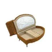 Guarda-Joias Versa Mostarda Poliéster Metal Espelho Madeira MDF 12,5 X 17 X 26,5 CM Sofá Casa | Jardim - nacloset 2