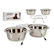 Comedouro para animais de estimação Duplo 24,5 x 11 x 52,5 cm Prateado Aço inoxidável 2,6 L (2 x 2600 ml) Animais de Estimação - nacloset
