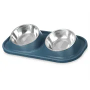 Comedouro para Cão Azul Metal 40 x 8,5 x 22 cm Duplo Animais de Estimação - nacloset